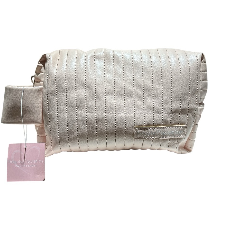 Beauty Creations Cream Striped Cosmetic Bag